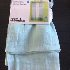 Room Essentials Crinkle Sheer Curtain Panel 40 x 84 Rod Pocket Aqua blue