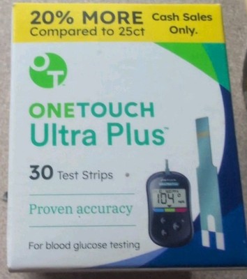 One Touch Ultra Plus Glucose Test Strips - 30 Strips - Exp. 08/31/2026