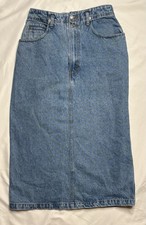 Vintage 90s Jordache Denim Midi Pencil Skirt High Waist Back Slit Blue 11/12