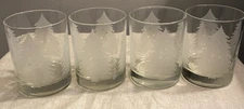 Georges Briard Frosted Etched Pine Tree Double Old Fashion Glasses Set Of 4 VTG