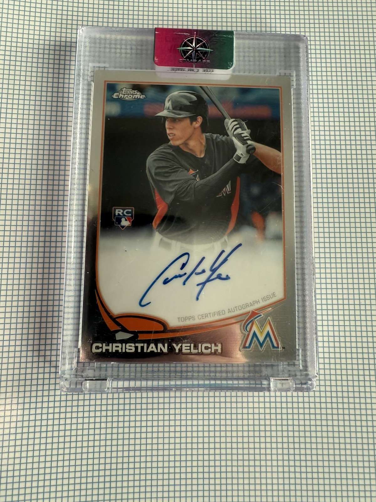 2013 Christian Yelich Topps Chrome On Card Auto ROOKIE Milwaukee Brewers