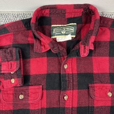 VTG Field Stream Shirt Mens XL Flannel Red Buffalo Plaid Heavy Cotton Pockets