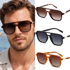 Polarised Sunglasses Men Women Retro Double Bridge Square Driving Fishing Travel