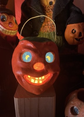 Handmade Paper Mache Vintage Style Pumpkin Jack O lantern
