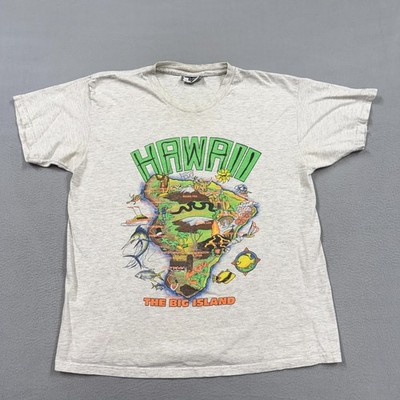 Vintage Hawaii Big Island Shirt Mens Large Gray Map Graphic Lee USA Tourist 90s