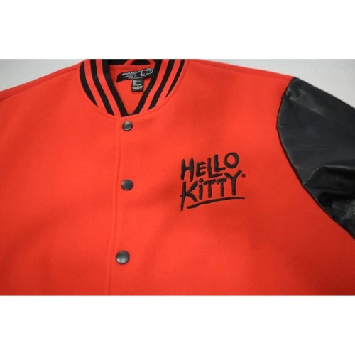 Forever 21 Hello Kitty Varsity Jacket Mens Large Red Black Faux Leather EUC image 4