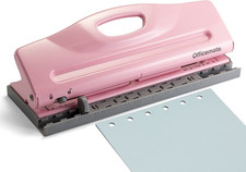 Adjustable 6-Hole Punch for Planners and Binders, 8 Sheet Capacity, Pink 90161