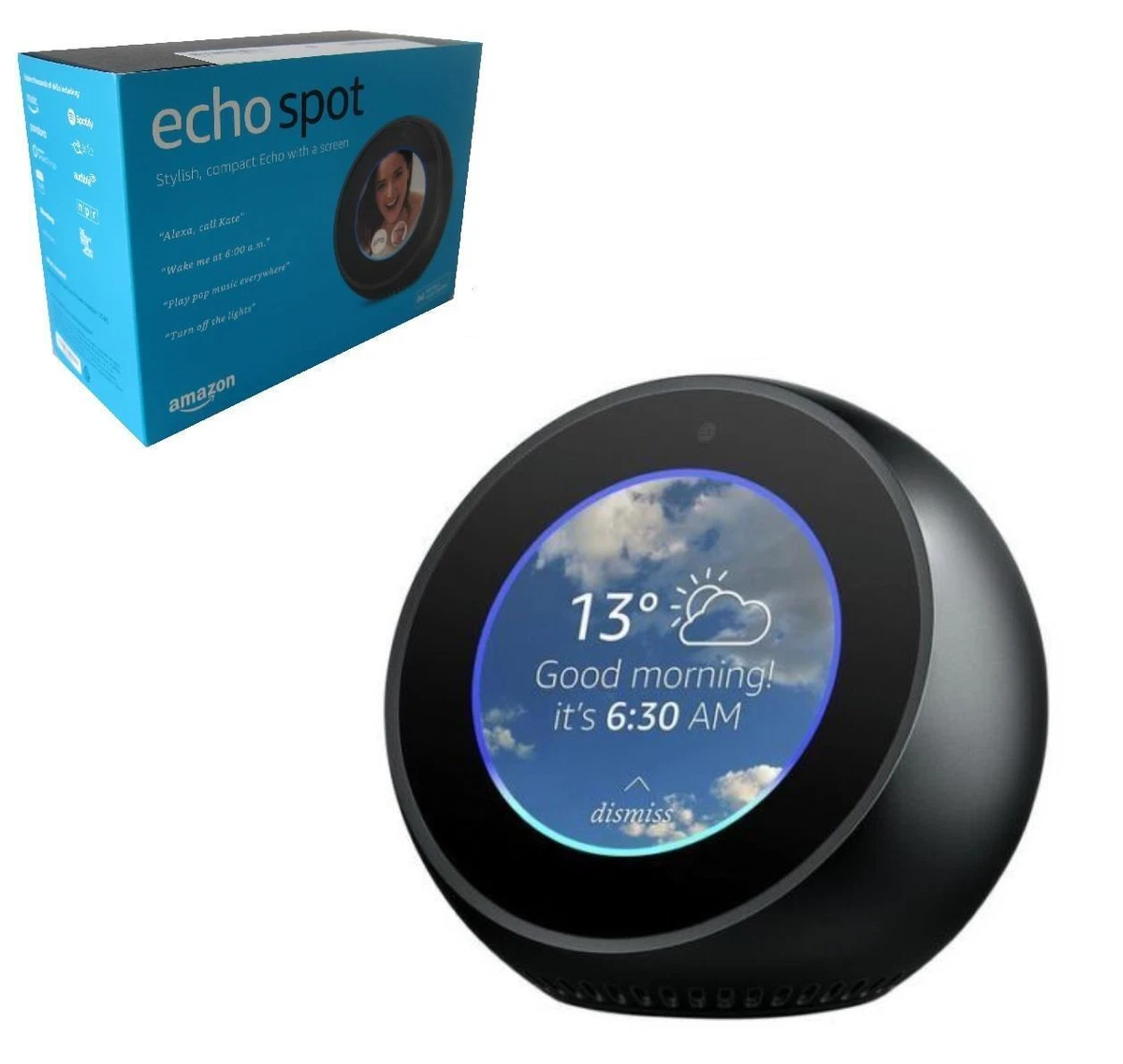 AMAZON ECHO SPOT SMART ALARM CLOCK SCREEN WITH ALEXA SPEAKER 