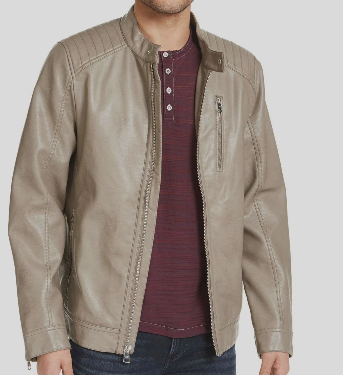 Calvin klein men's shop faux leather bomber jacket