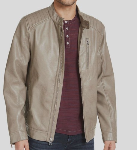 Faux-Leather Moto Bomber Coat Jacket 