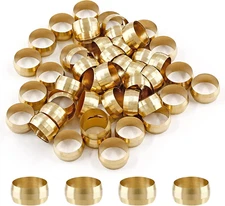 Biaungdo 50 Pcs Brass Compression Fitting, 1/2" Tube OD Compression Sleeves Ferr
