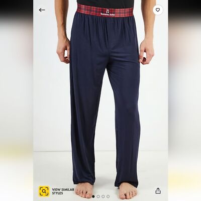 Tommy John Men's Loungewear Pajama Pants Navy Blue with Red Waistband  Medium