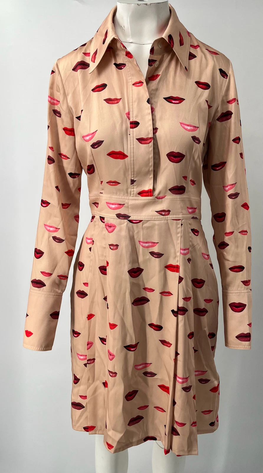 UNDERCOVER Abito camicia Victoria Victoria Beckham ALTRD plissettato stampa labbra raso twill taglia 8