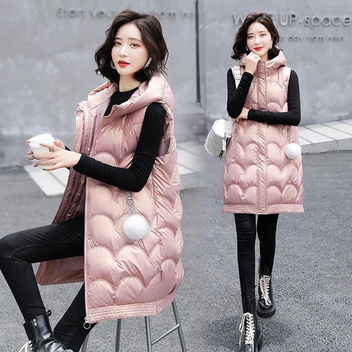 Women Coat Hooded Down Cotton Vest Waistcoat Long Jacket Sleeveless Gilet Coats - Picture 4 of 12