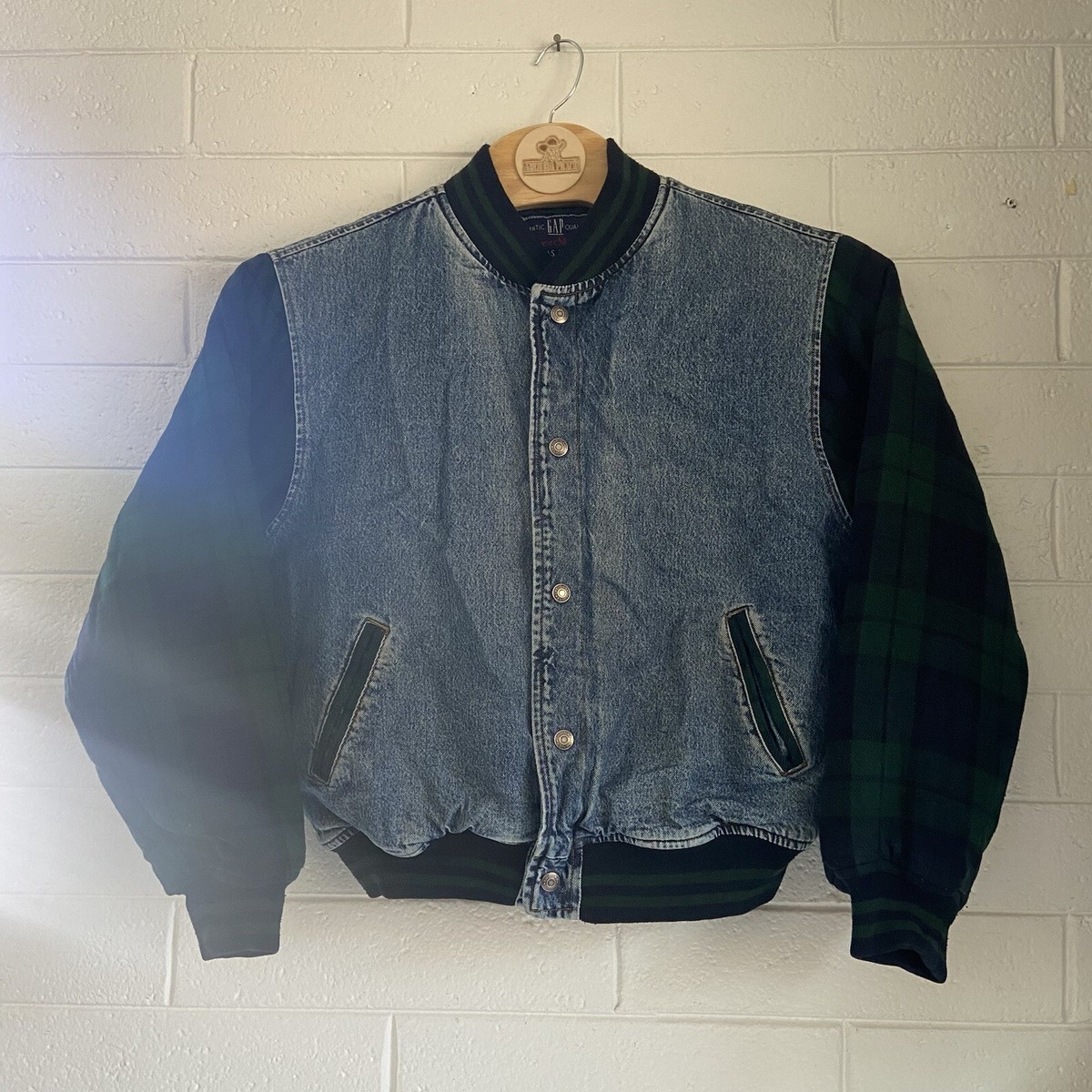 GAP Vintage 90s Denim Varsity Bomber Jacket Wool Blend GAP Vintage 90s Denim Varsity Bomber Jacket Wool Blend