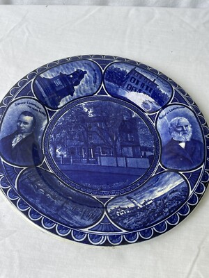 Antique Rowland & Marsellus Staffordshire Longfellow Cobalt Blue 10'' Plate Read