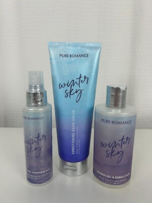 Pure Romance Winter Sky 3PC Gift Set Shower Gel Shave Cream Fragrance Mist NEW
