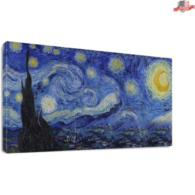 Starry Night by Vincent Van Gogh Framed Canvas Print - 20'' x 40'' Wall Art