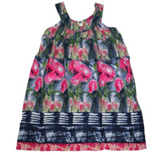 Metroploitan Floral Print Sleeveless Swing Dress Blue Pink Rayon Womens L
