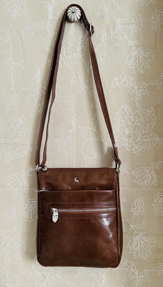 Ashwood Genuine Leather Brown Crossbody Messenger Bag/Purse