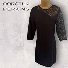 Dorothy Perkins Womens Black Lace Detail Evening Dress, Party UK 12