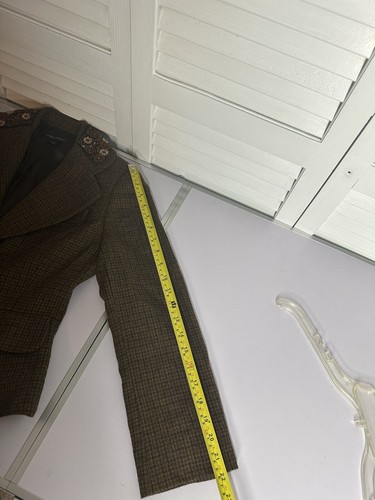 Vtg Banana Republic Wool Alpaca Sequin Beaded Collar Houndstooth Flare Jacket 6 - Picture 13 of 16