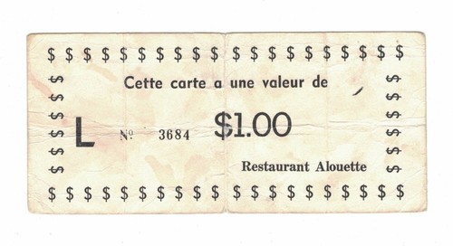 1970-80, COUPON $1.00, RESTAURANT ALOUETTE, "L", NO. 3684