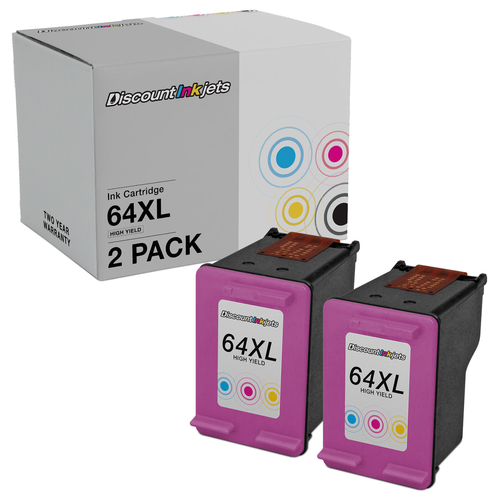 Ink Cartridge Replacement for HP 64XL N9J91AN High Yield Tri Color, 2-Pk