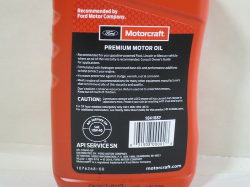 Motorcraft XO-10W40-QP SAE 10W-40 Premium Motor Oil 1-Qt - Picture 3 of 12