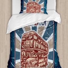 Jahrgang Bettwäsche Set Englisch Bus Grunge Art