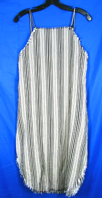 #ad HAZEL ANTHROPOLOGIE Shift Maxi Strappy Linen Dress BLACK WHITE STRIPES Frayed S $30.00