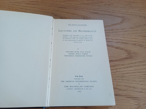 Lectures On Mathematics Edward Burr Van Vleck Henry Seely White Frederick 1905 - Picture 8 of 11