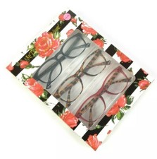 Betsey Johnson 3 Pair Set Reading Glasses Black Brown Cheetah Red Readers 2.00
