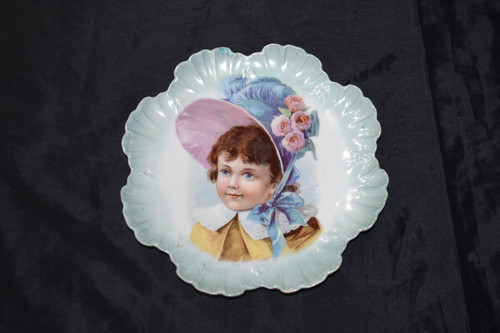 Antique VICTORIA CARLSBAD Austria Hand Painted Plate Cute Girl 8.5"D Chipped