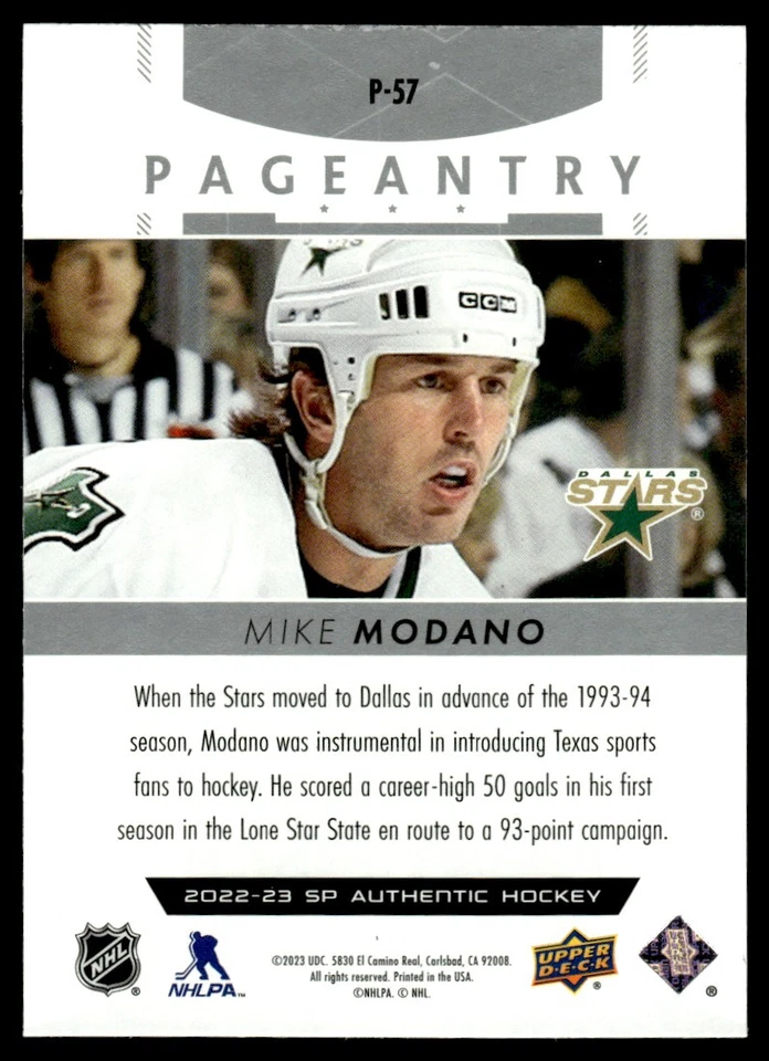 2022-23 SP Authentic Pageantry Mike Modano Dallas Stars #P-57 - Image 2 of 2