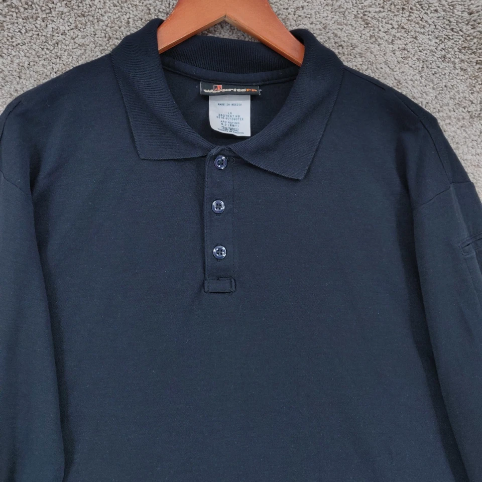 Workrite FR Polo Shirt Men’s Large L Blue Flame Resistant Long Sleeve Workwear - Image 2 of 4