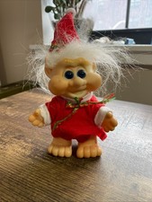 Christmas Troll Doll 1991 White Hair Blue Eyes Swivel Head 5" Vintage