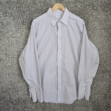 Brooks Brothers Dress Shirt Mens 16.5 34 Blue Red Striped Regular Fit Non Iron
