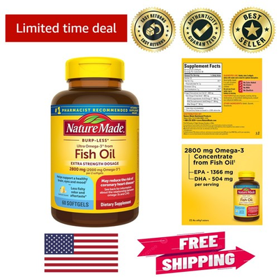 #ad Extra Strength Omega 3 Fish Oil 2800mg 60 Softgels for Heart amp; Brain Health $41.79