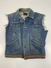 Vintage 70s Wrangler Distressed Repaired Cut Off Hippy Denim Jean Vest Size 38