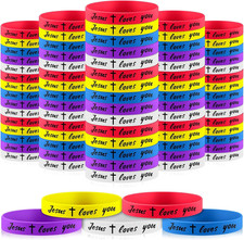 120 Pcs Jesus Loves You Silicone Bracelets Bulk Christian Jesus Rubber Wristband