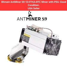 Bitmain AntMiner S9 13.5TH/s BTC Miner with PSU. Good Condition. USA Seller