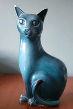 Poole Pottery England Teal Blue Cat Figurine Ceramic Blue 6.5" Vintage