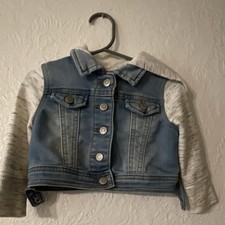 Cat  Jack Girls Denim Jacket Cat Ear Hood Button Front Long Sleeve Short