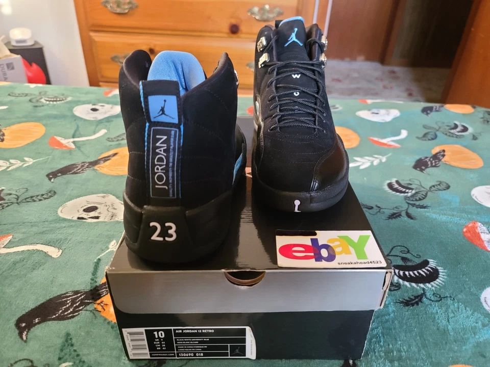 Air Jordan 12 Retro Nubuck OG 2009 NEGRO/BLANCO-AZUL UNIVERSITARIO 130690 018 Foto 3 de 4