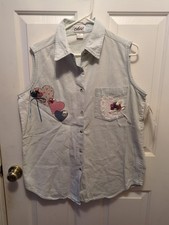 New Ladies Denim Sleeveless Shirt By Chic Large