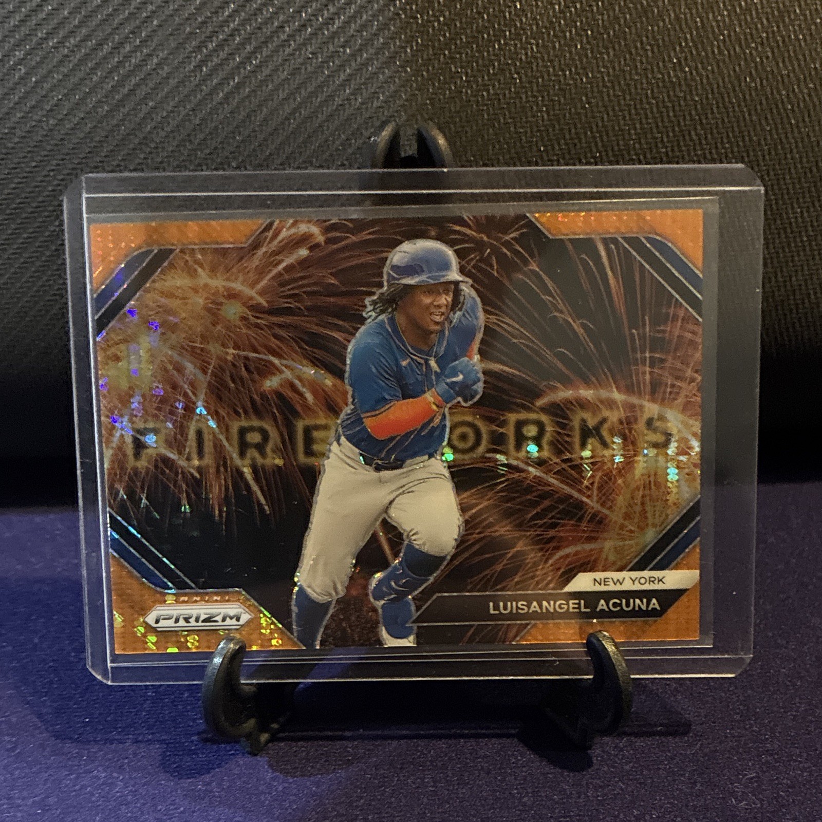 2024 Panini Prizm Orange Pulsar - Fireworks Luisangel Acuna #11 (RC) 105/399