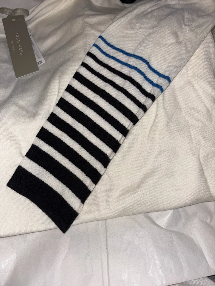 Suéter JOAN VASS NUEVO CON ETIQUETAS L Negro/Blanco/Azul Manga Rayas Blanco Mezcla Algodón Foto 2 de 4
