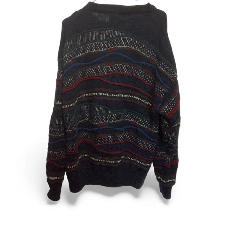 Vintage Toorallie Mens XL Sweater Multi Color Striped Cosby Style Knit Wool - Image 3 of 4