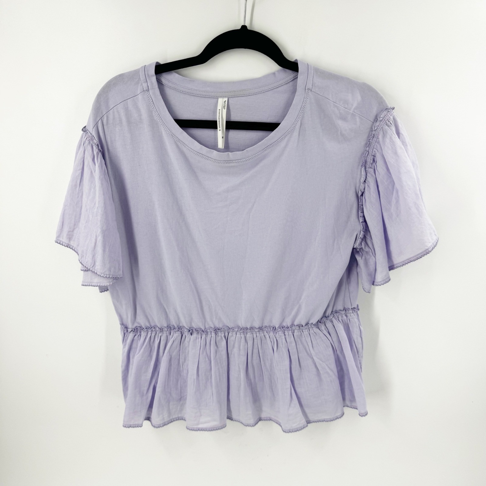 Anthropologie Lavender Purple Ruffle Sleeve Peplum Knit Top Womens XS